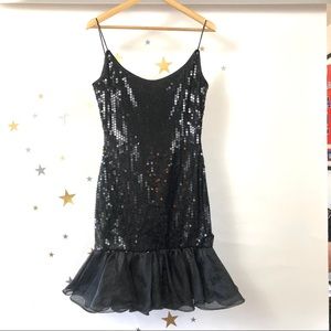 Vintage sequin dress with tulle ruffle hem Small